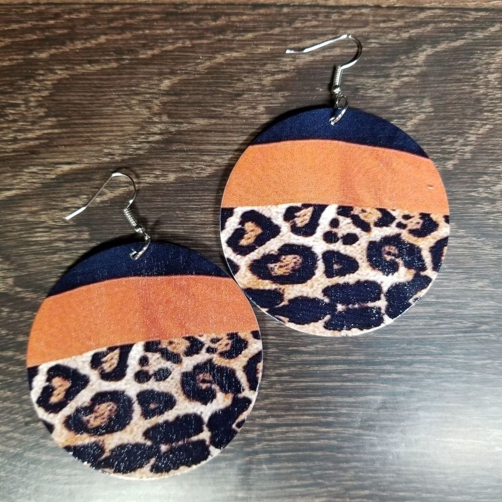 Leopard Color Block Dangle Wood Earrings NWT